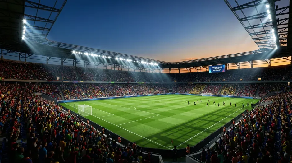 Stade de football illuminé sous les projecteurs avant un match de la Coupe du Monde 2026
