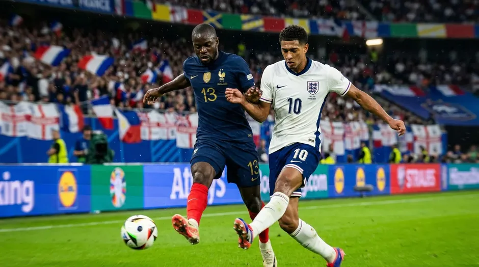 Joueurs de football en action lors d'un match de competition internationale